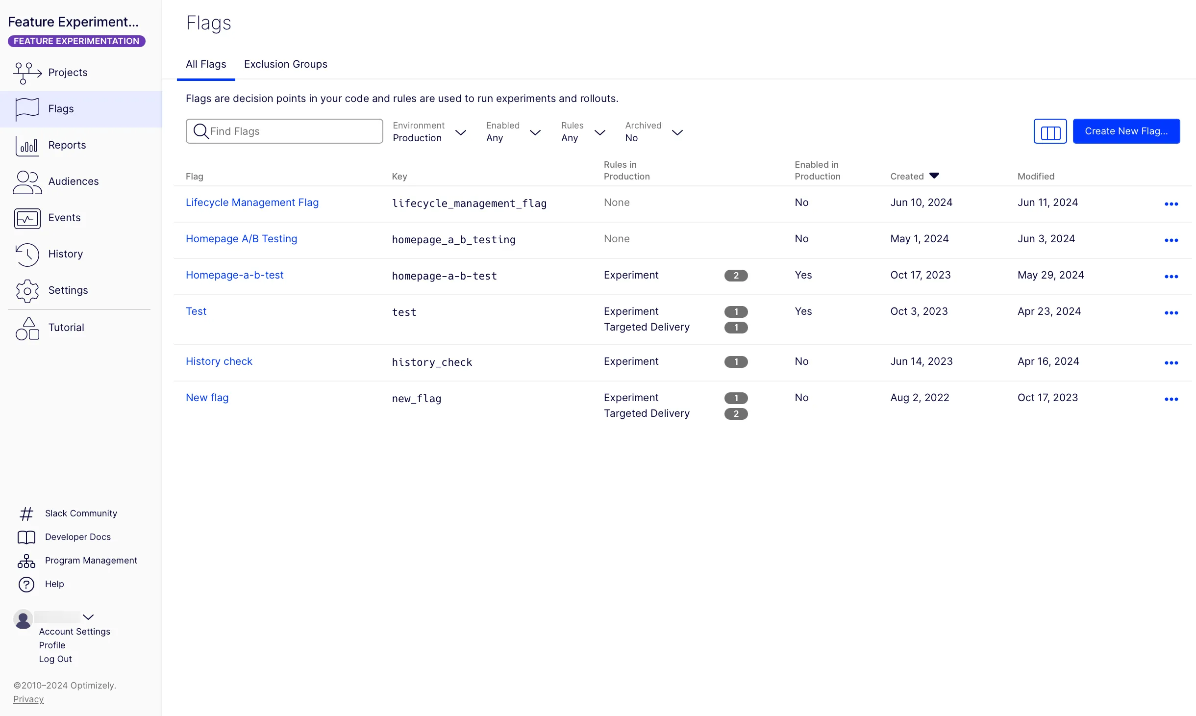 Optimizely Feature Experimentation flags dashboard Optimizely Feature Experimentation flags dashboard