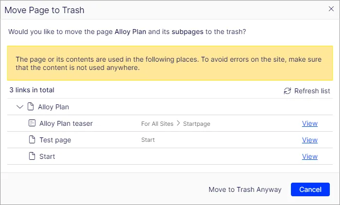 Content that is moved to trash is automatically unpublished from the website. Content that is moved to trash is automatically unpublished from the website.
