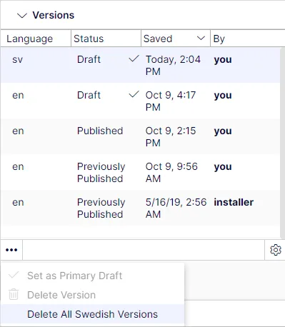 Delete language versions Delete language versions