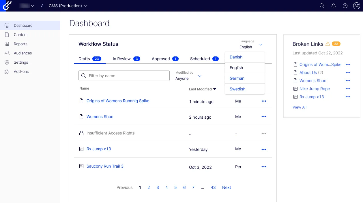 CMS Dashboard with activity CMS Dashboard with activity