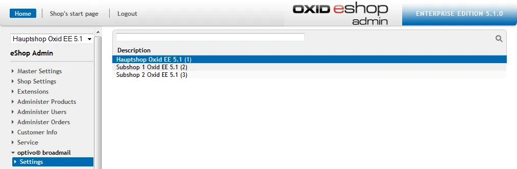 Bild: OXID Einstellungen