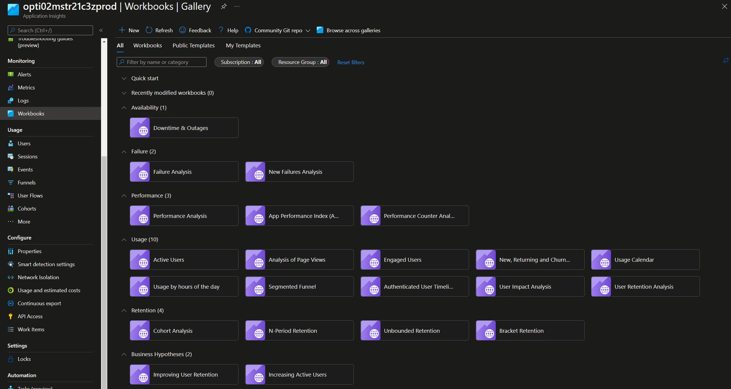 Workbooks in Application Insights