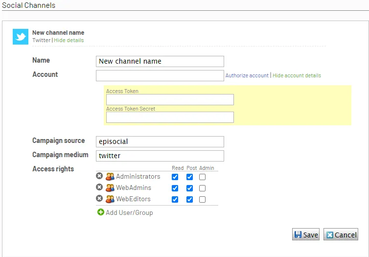 Add channel, settings