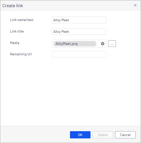 Create link dialog box Create link dialog box
