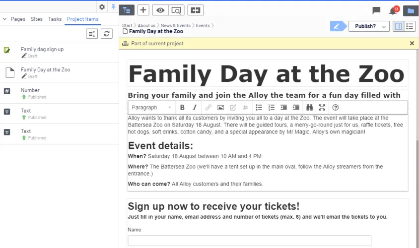 Example of event information page Example of event information page