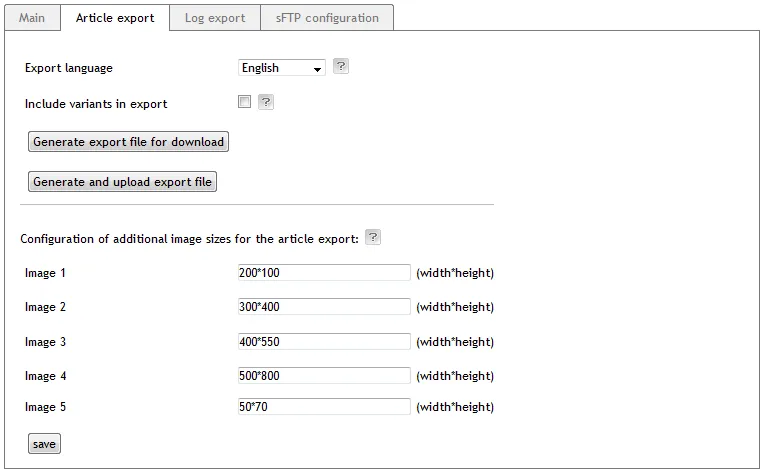Image: Article export tab Image: Article export tab