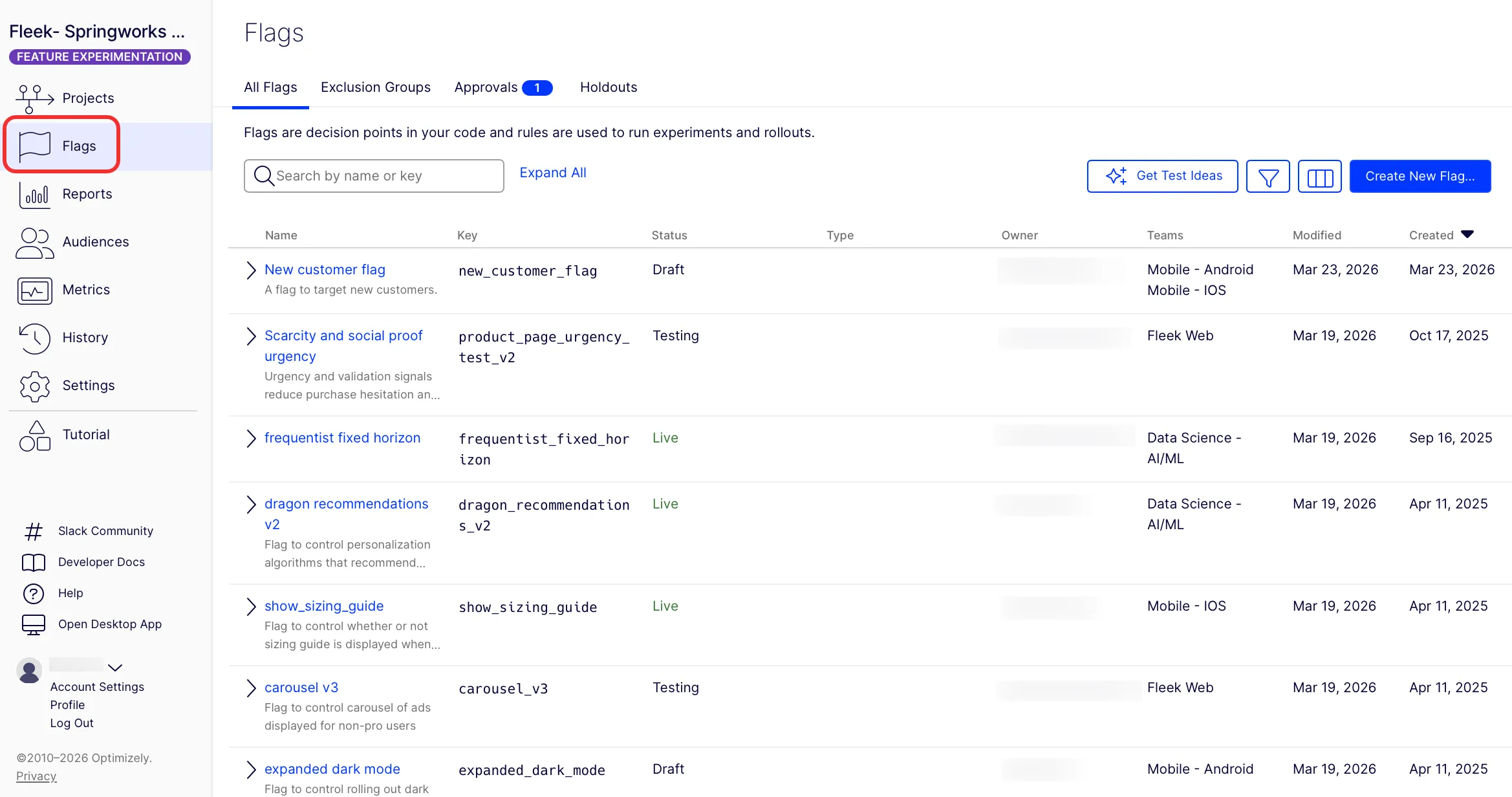 Screenshot of the Flags dashboard showing flag status indicators for each flag Screenshot of the Flags dashboard showing flag status indicators for each flag