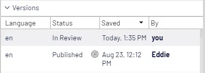 Versions gadget shows In review status