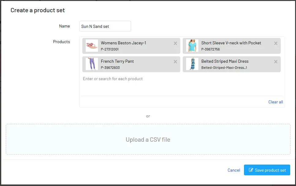 Create a product set
