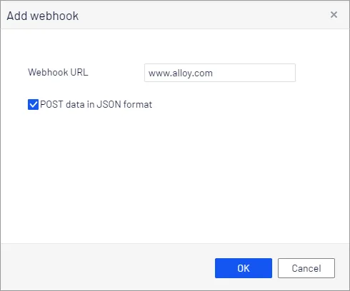 Add webhook dialog box Add webhook dialog box