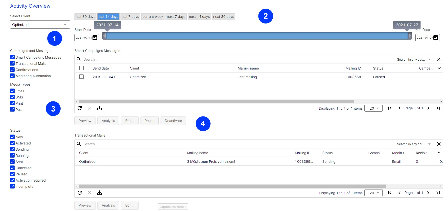 Image: Activity overview layout Image: Activity overview layout