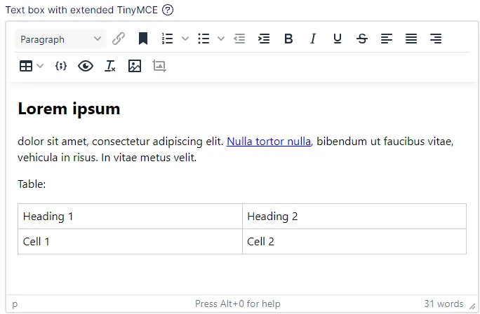 TinyMCE Toolbar expanded TinyMCE Toolbar expanded