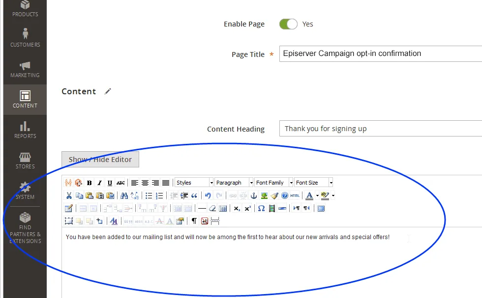 Image: Content Heading field