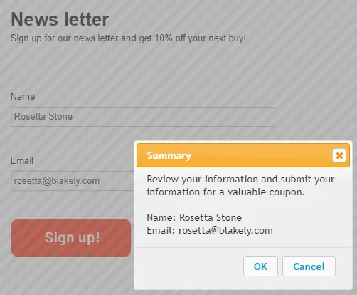Example of summary dialog box with confirmation message Example of summary dialog box with confirmation message