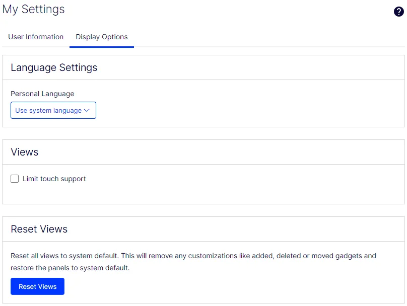 CMS12 My settings views