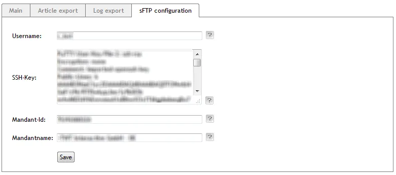 Bild: sFTP Konfiguration