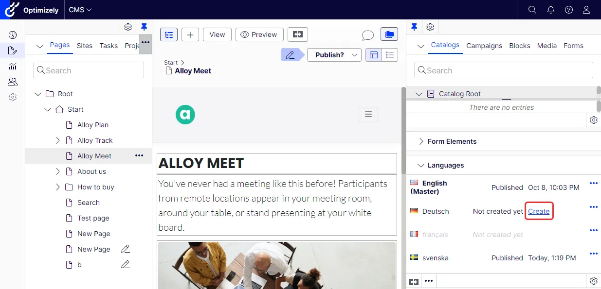 Optimizely Languages gadget.