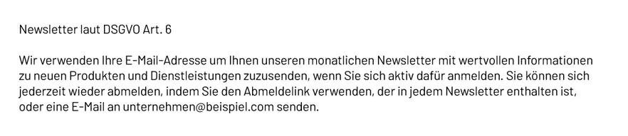 Bild: Beispieltext Newsletter für Datenschutzseite Bild: Beispieltext Newsletter für Datenschutzseite