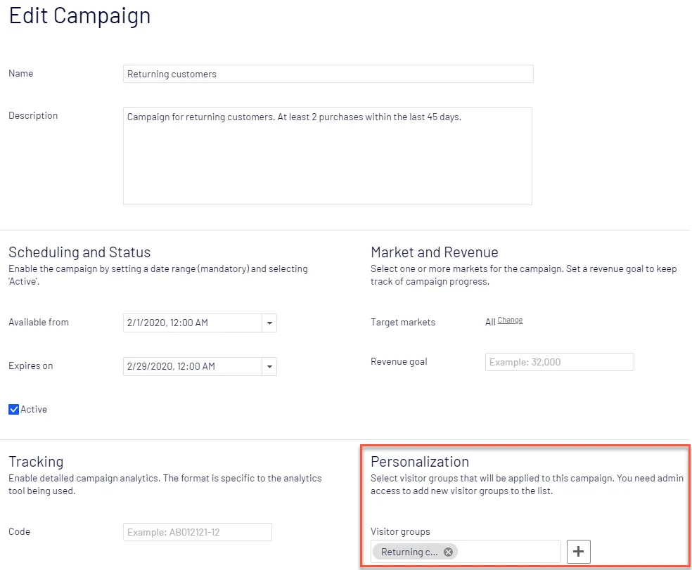 Edit campaign view - Target audiences for discounts Edit campaign view - Target audiences for discounts