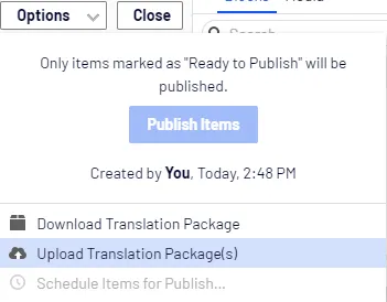 upload the file (in zip format) to the server and import content back