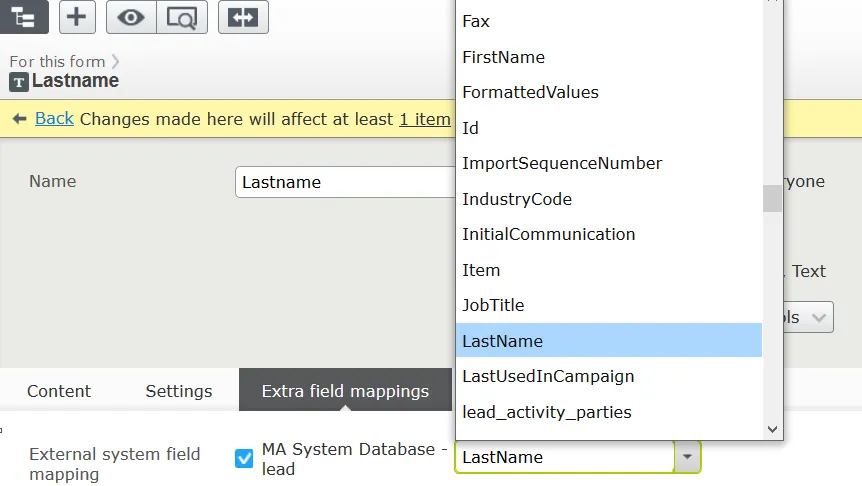 Mapping a Microsoft Dynamics CRM database field to a form field Mapping a Microsoft Dynamics CRM database field to a form field