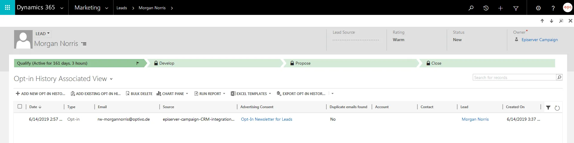Image: Assigned View: Opt-In History Image: Assigned View: Opt-In History