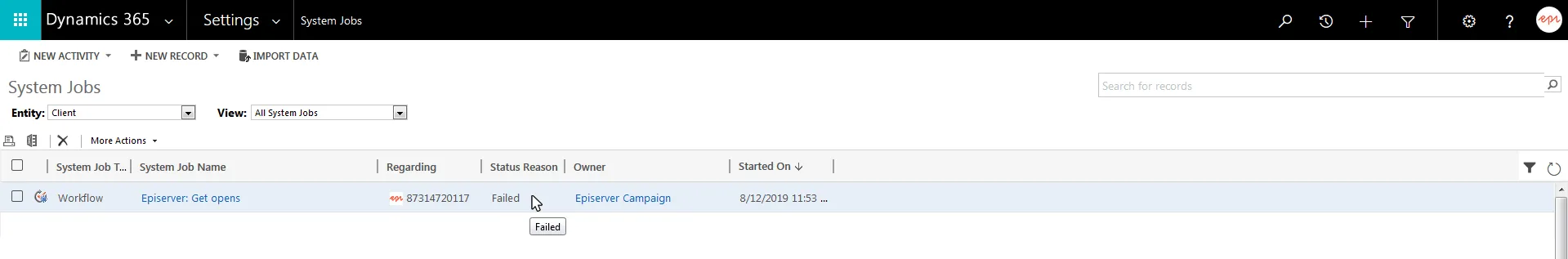 Bild: Workflow-Fehlermeldung Bild: Workflow-Fehlermeldung
