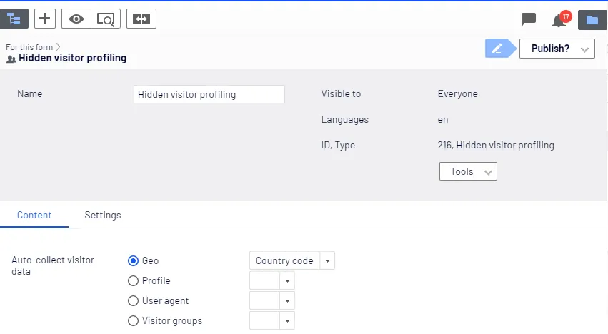 Hidden visitor profiling element, Content tab Hidden visitor profiling element, Content tab