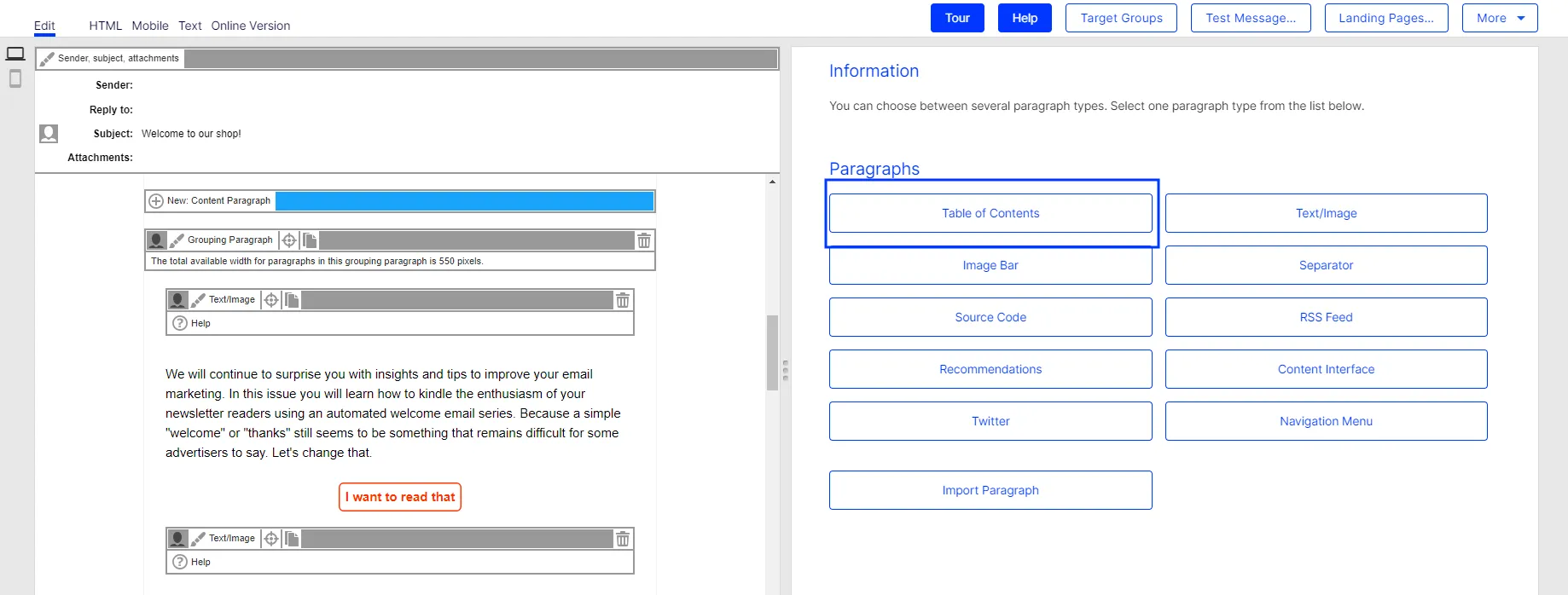 Image: Select Table of contents paragraph Image: Select Table of contents paragraph