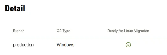 screenshot of the Mission Control instance detail page where the Ready for Linux Migration column displays a checkmark screenshot of the Mission Control instance detail page where the Ready for Linux Migration column displays a checkmark