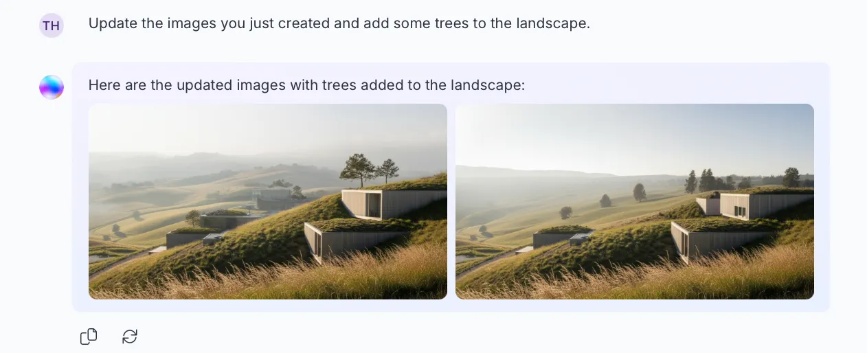 Opal Chat displaying two images it added trees to. Opal Chat displaying two images it added trees to.