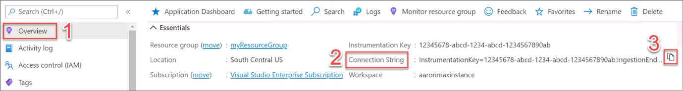 Fetch the Instrumentation Key from the landing page in Application Insights in the Azure Portal