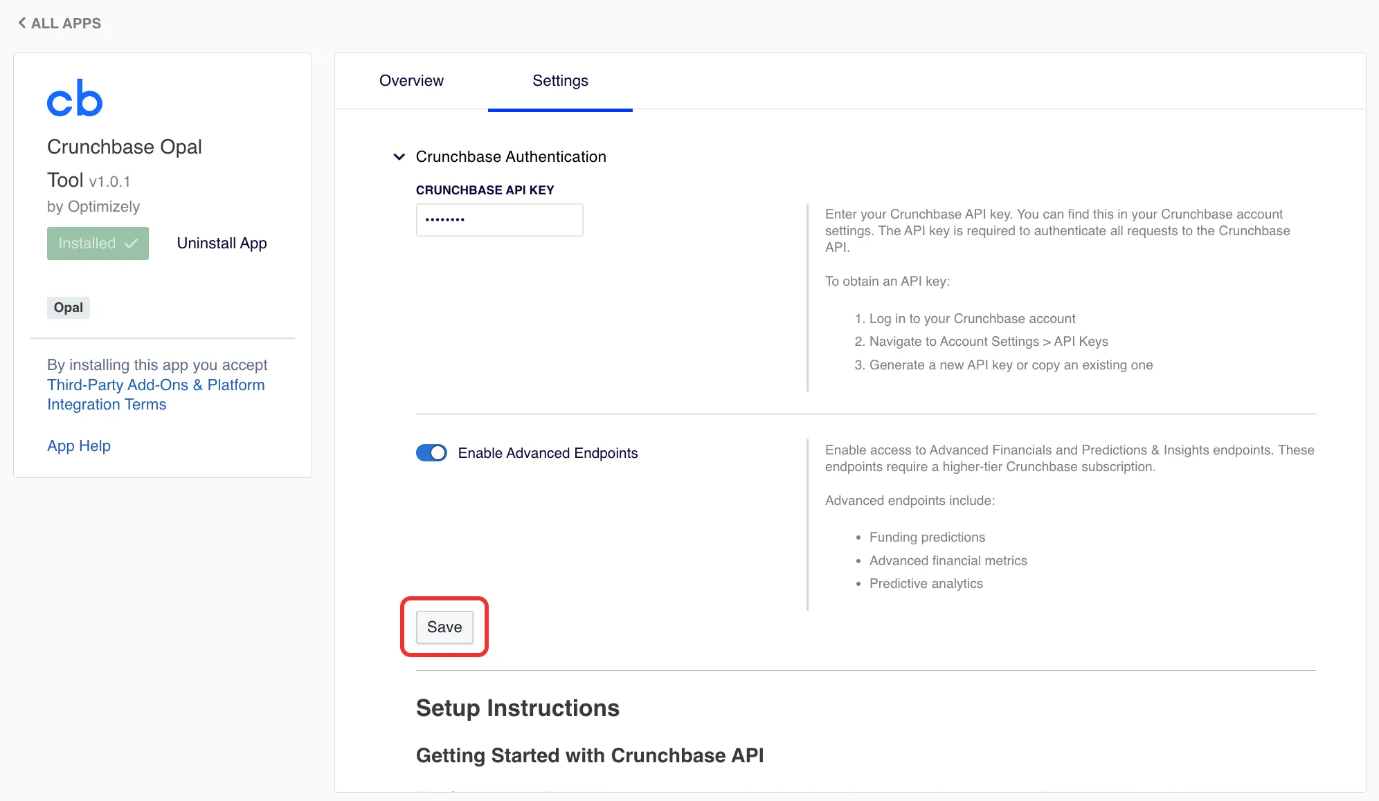Save API key