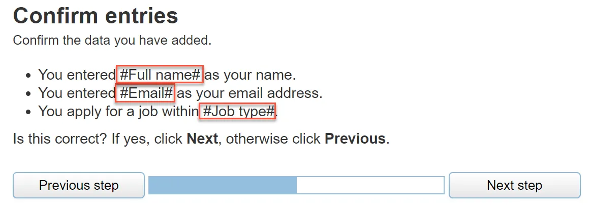 Default placeholder text displayed in the next step Default placeholder text displayed in the next step