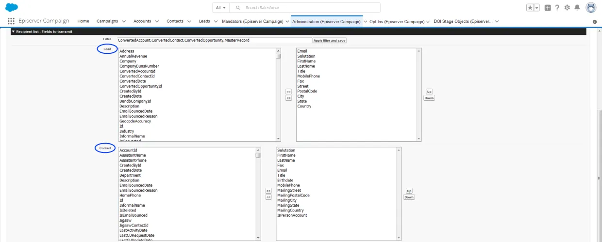 Image: Data field lists Image: Data field lists