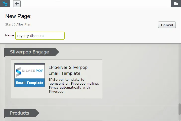 New page dialog box