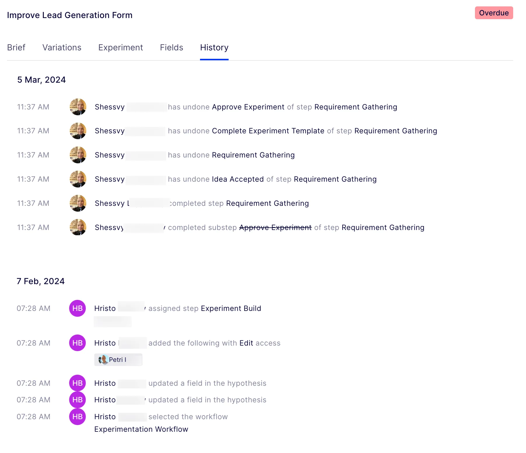 Hypothesis history tab Hypothesis history tab