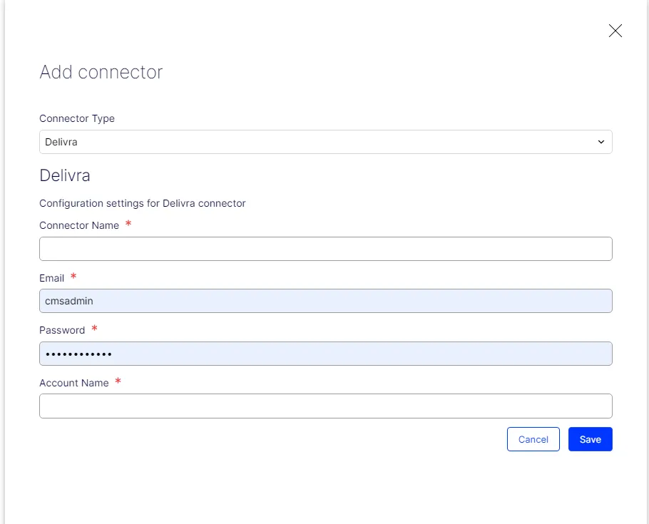 Delivra configuration settings screen Delivra configuration settings screen