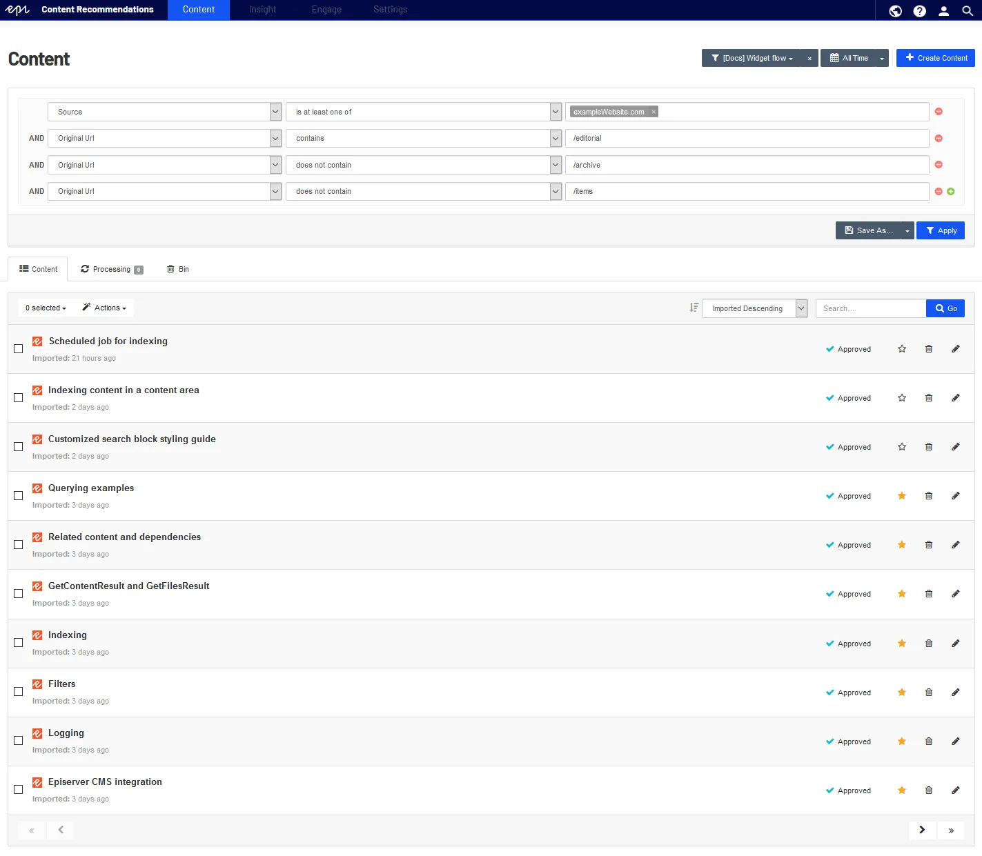 Content list filters Content list filters