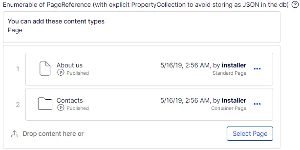 Enumerable of PageReference List type (with PropertyCollection)