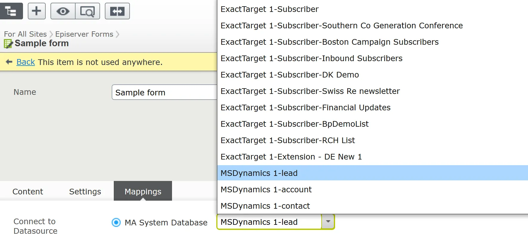 Select the database Select the database
