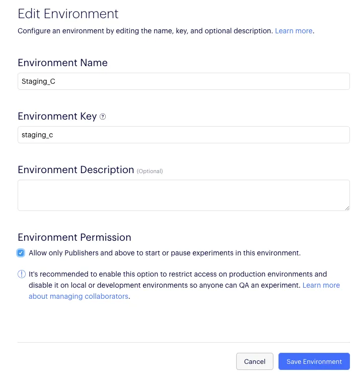 create environment page create environment page