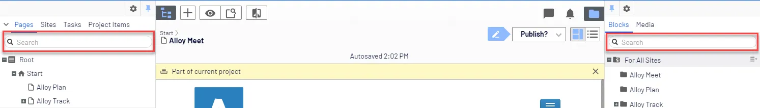 Search in navigation and assets panes
