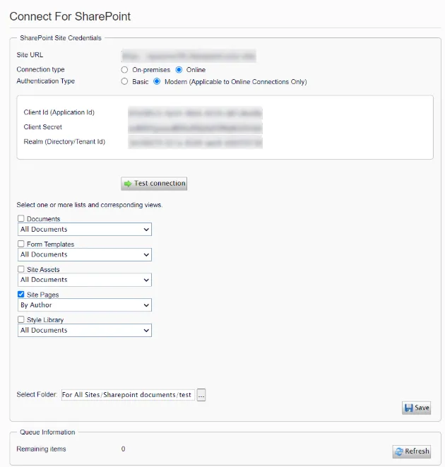 Select the SharePoint views from which you want to copy the files.