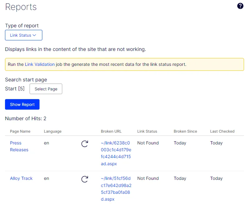 CMS 12 reports link status CMS 12 reports link status