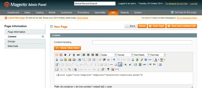 Bild: CMS-Seite in der Editoransicht Bild: CMS-Seite in der Editoransicht