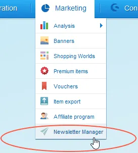 Bild: Newsletter im Marketing-Menü Bild: Newsletter im Marketing-Menü