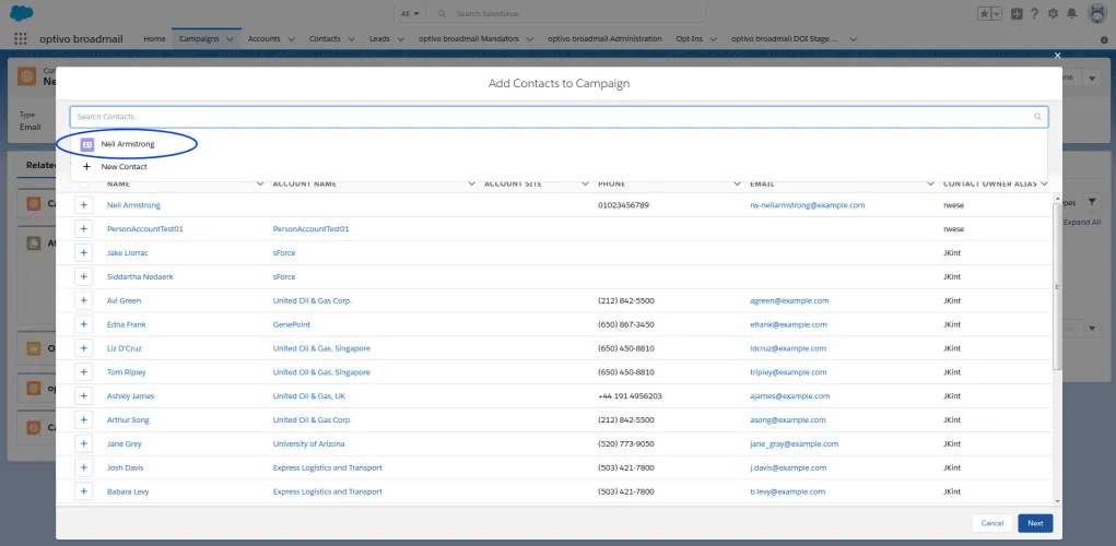 Image: Select contacts