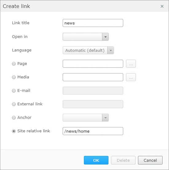After running the site, the following dialog box displays an additional Site relative link field After running the site, the following dialog box displays an additional Site relative link field