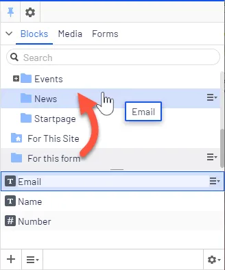 Drag and drop form element into another folder